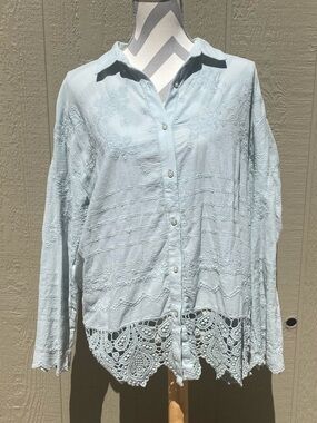 Logo Lavish Button-Down Shirt with Lace Hem and Embroidery
